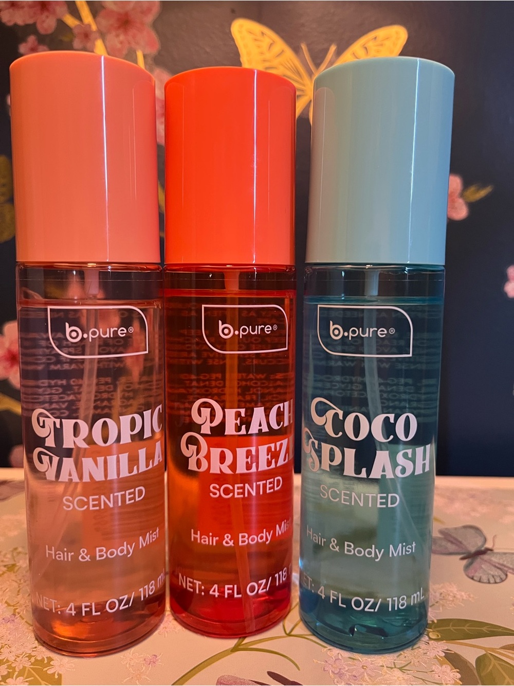 b.pure Tropic Vanilla, Peach Breeze & Coco Splash Hair & Body Mist Trio